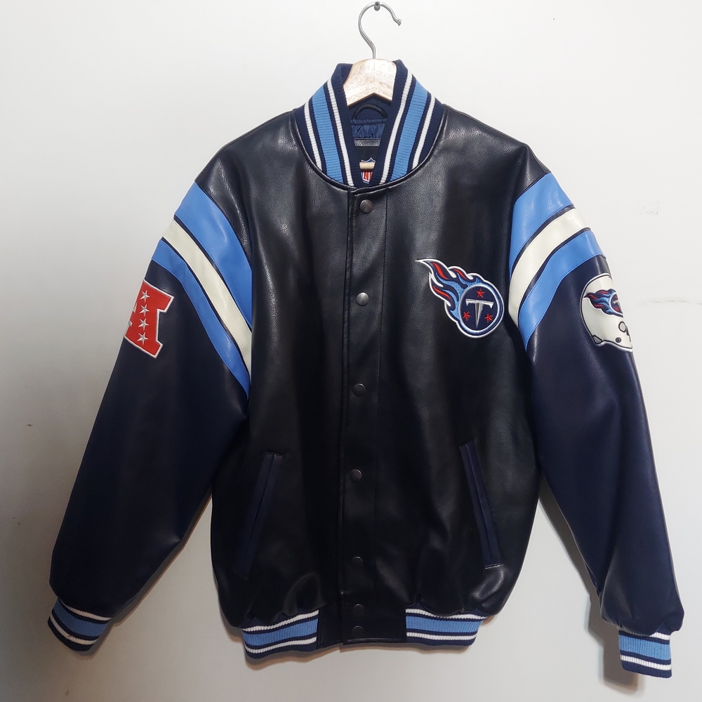 Tennessee Titans NFL Faux Leather Varsity Bomber Jacket Size Medium - Picture 2 of 9